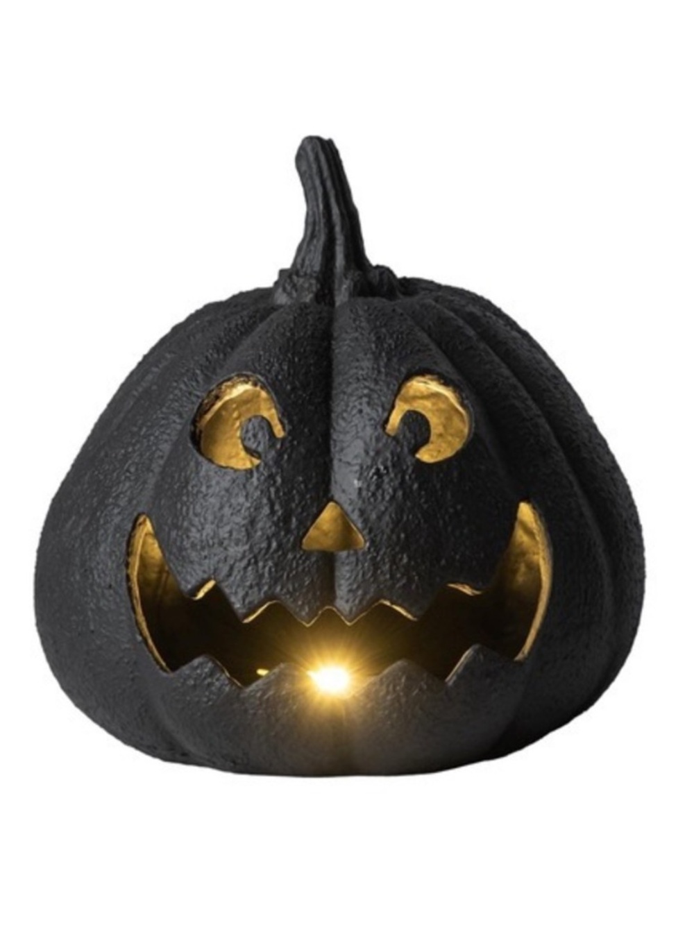 My Texas House Jack-o'-Lantern Black Resin Pumpkin 9" LED Halloween Decor